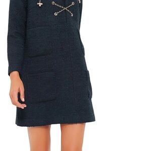 Tuckernuck Navy Tie Tweed Kelly notched neckline mini dress